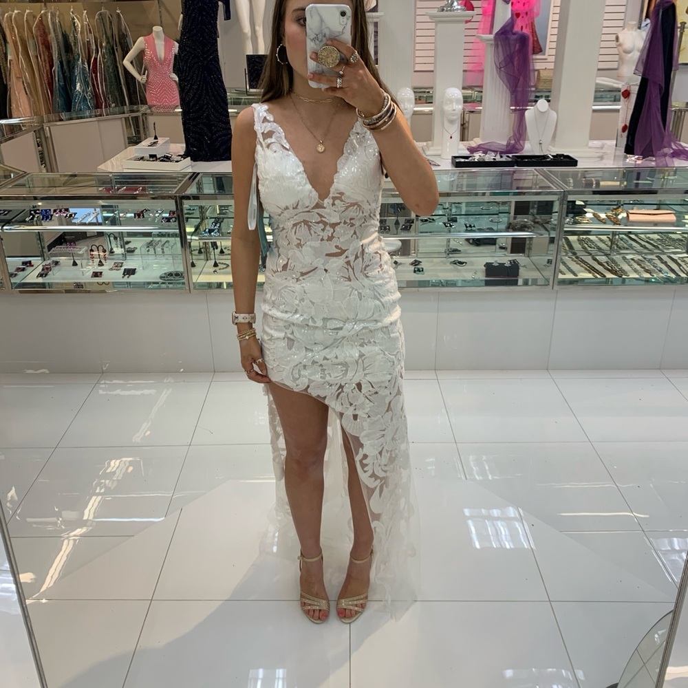 White Asymmetrical High-Low Bodycon Dress